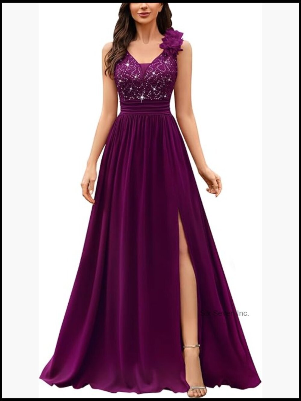 V-Neck Sleeveless Sequined Formal Evening Maxi Dress